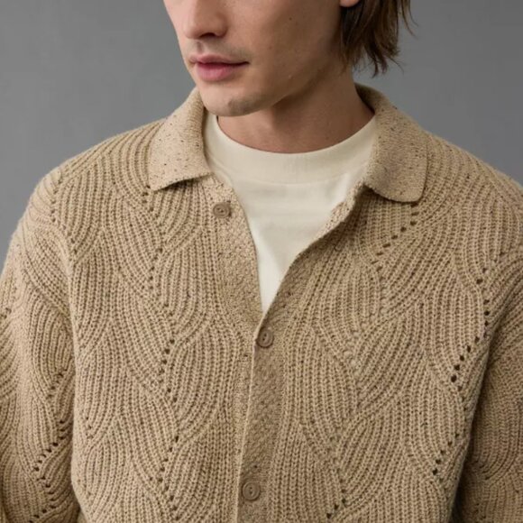 American Eagle Outfitters Collared Cardigan, Khaki, Large, NWT - Picture 3 of 6